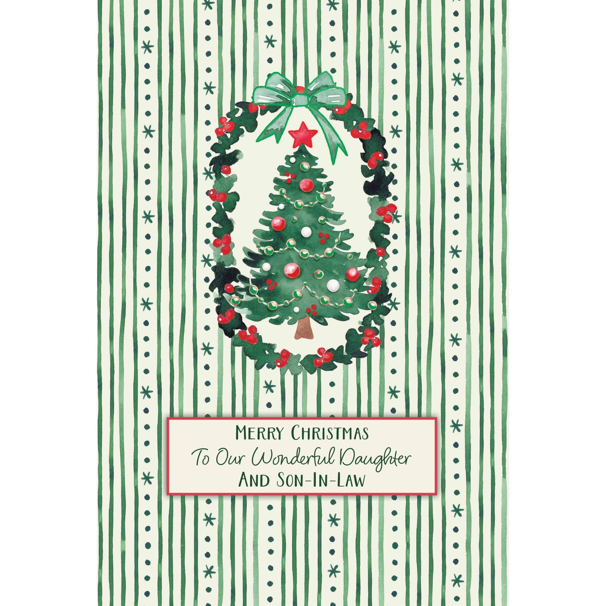 Pictura Tiny Tree Christmas Card featuring a daughter and husband in a festive seasonal design, with holiday-themed illustrations.